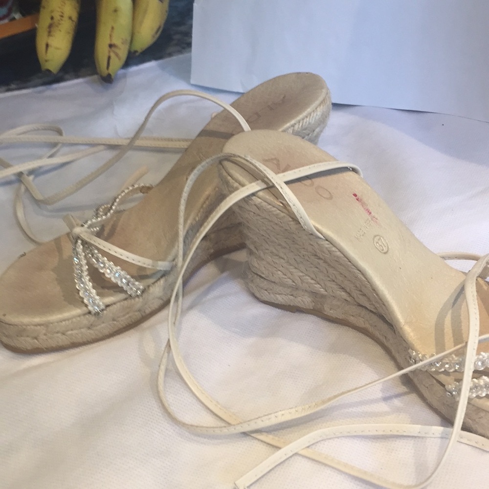 Espadrille with crystal & ankle tie. 4”heel